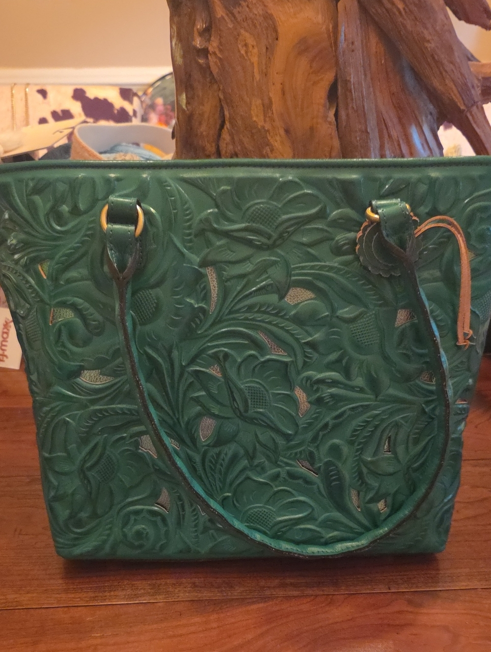 Patricia Nash Green Embossed Leather Tote Bag